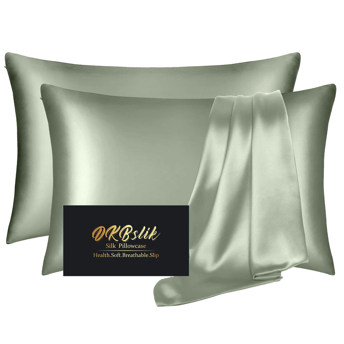 DKBslik Mulberry Silk Pillow Cases Queen Size with Zipper, Olive Green