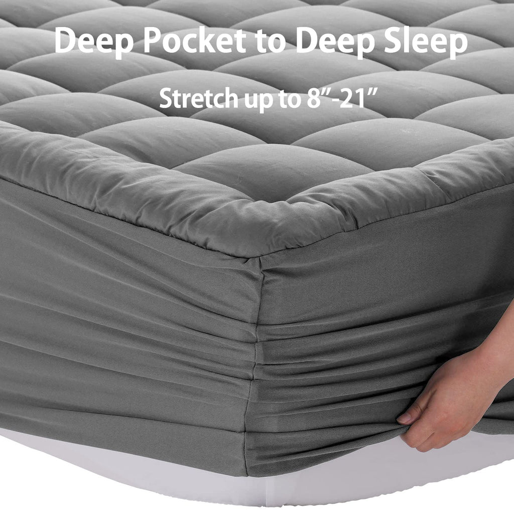 EASELAND King Size Mattress Pad Cotton Pillow Top Mattress Topper White