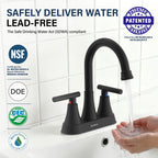 Matte Black Bathroom Faucet, Hurran 4 inch Centerset 2-Handle Lead-Free