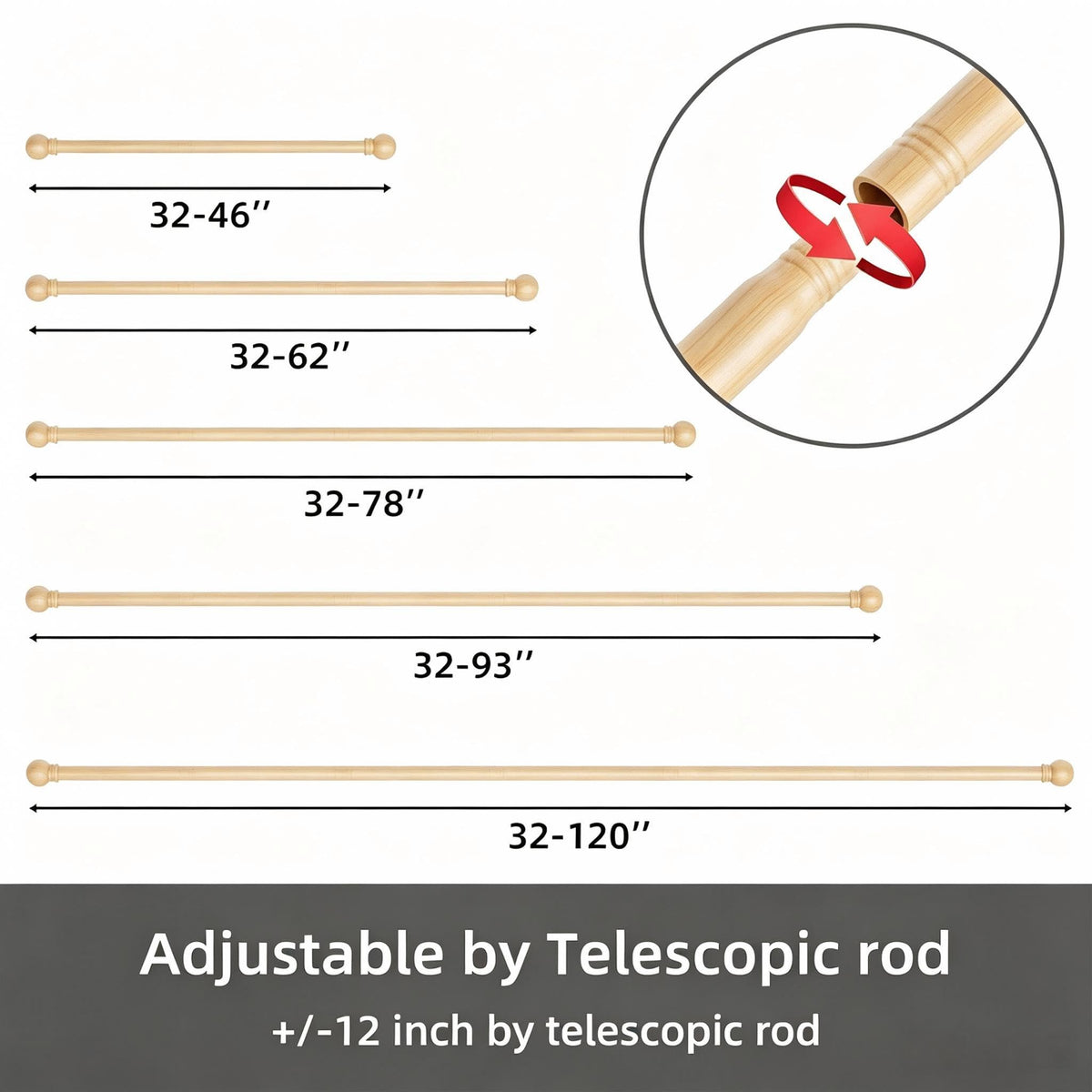 GXOACKJ Curtain Rods for windows 28-78 inch, 5/8 inch Decorative Dark Walnut Wood Splicing Heavy Duty Metal Curtain Rod set with Brackets