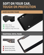 Aujen Silicone License Plate Frames Black, 1 Pack Car License Plate Frame, Universal US Car Black License Plate Holders Brackets Rust-Proof, Rattle-Proof, Weather-Proof Car Accessories(Black)