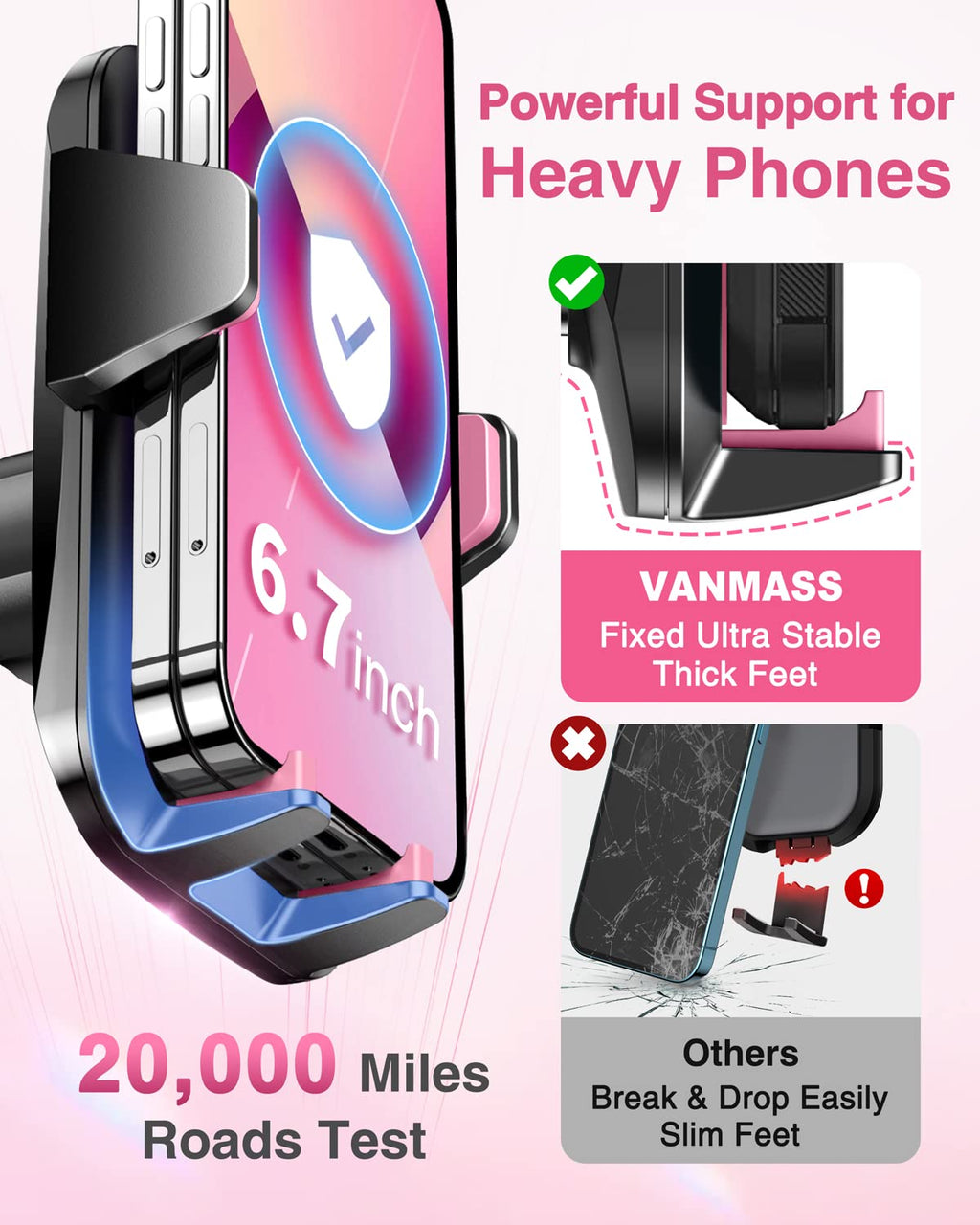 VANMASS【85+LBS Strongest Suction & Military-Grade Ultimate Car Phone Mount【Patent Safety Certs】 Cell Phone Holder for Dash Windshield Vent for iPhone 18 17 Pro Max Automobile Interior Sets, Ink Black