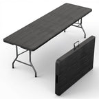 10 PACK of 8 Feet Foldable Table with Built in Handle & Steel Legs | 8 FT Heavy Duty Portable | Perfect for Party, Dining, Wedding, Events, Picnic Indoor, Outdoor, Camping, Temporary - 8 Foot