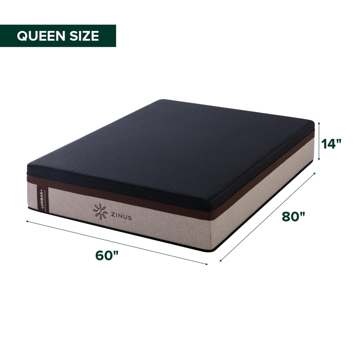 Zinus 14 Inch King Lumbar+ Premium Memory Foam Mattress, Medium