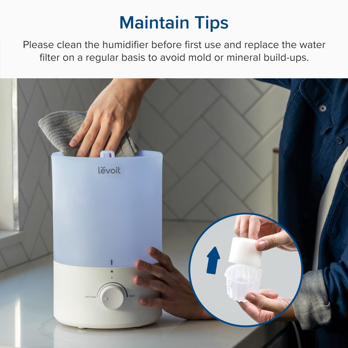 Levoit Top Fill Humidifiers for Bedroom, 2.5L Tank for Large Room, 25dB