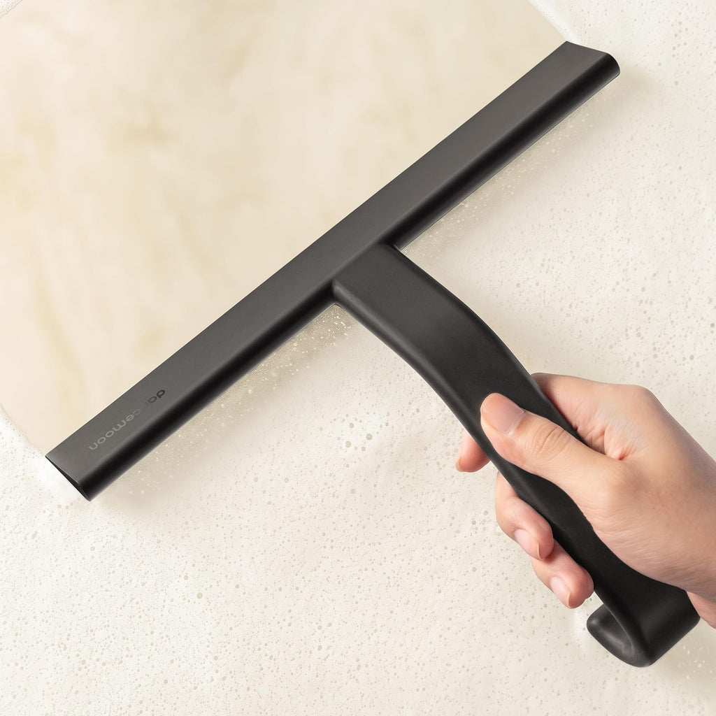 dancemoon JustHang Shower Squeegee with Built-in Hook, 10-Inch Black