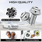 LivTee Rustproof License Plate Screws for Securing License Plates Frames and Covers on Cars and Trucks, 4 Sets Premium Stainless Steel Self Tapping Mounting Bolts (Black Zinc Plated)