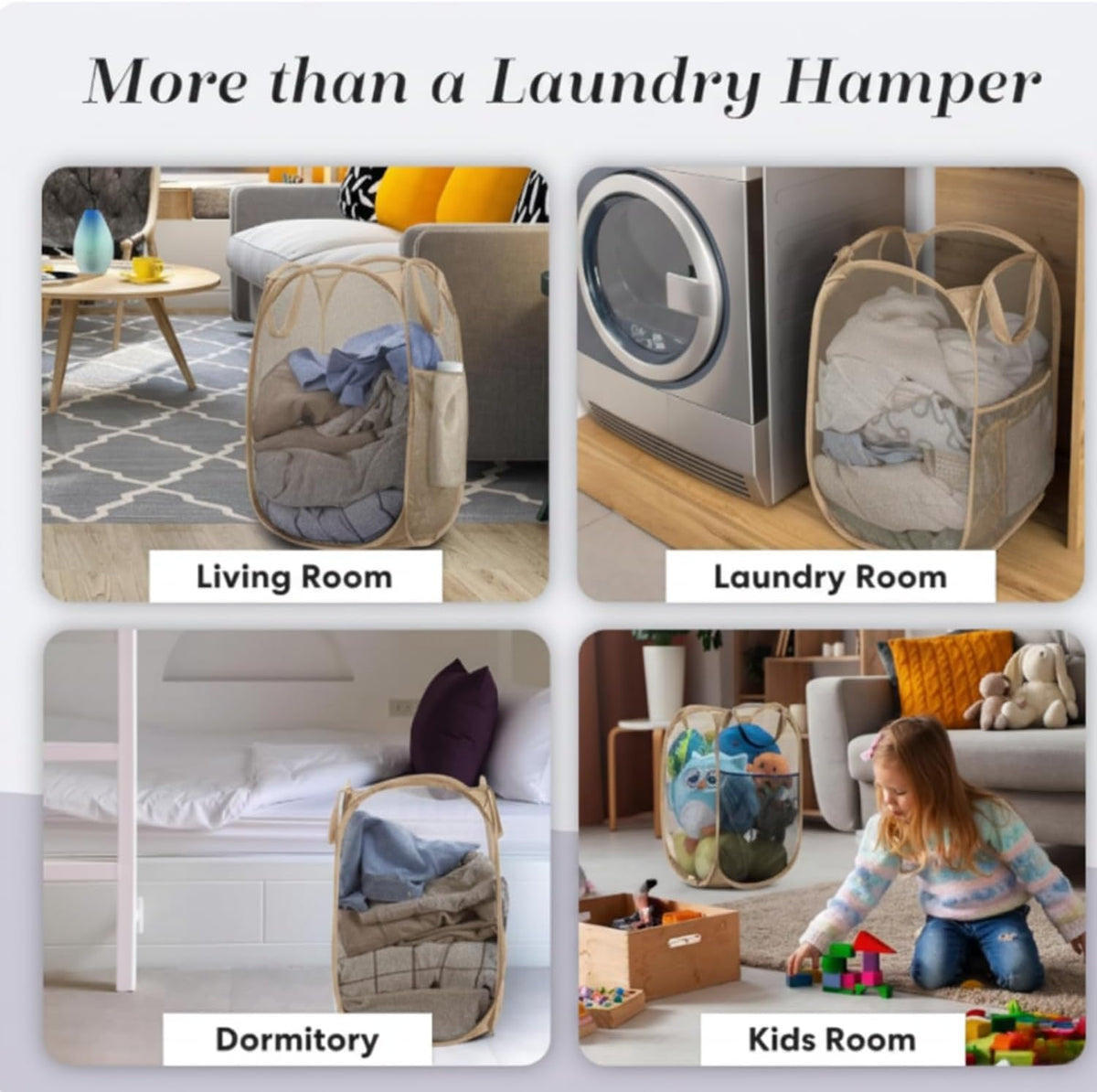 Handy Laundry Collapsible Mesh Pop-Up Hamper with Side Pocket