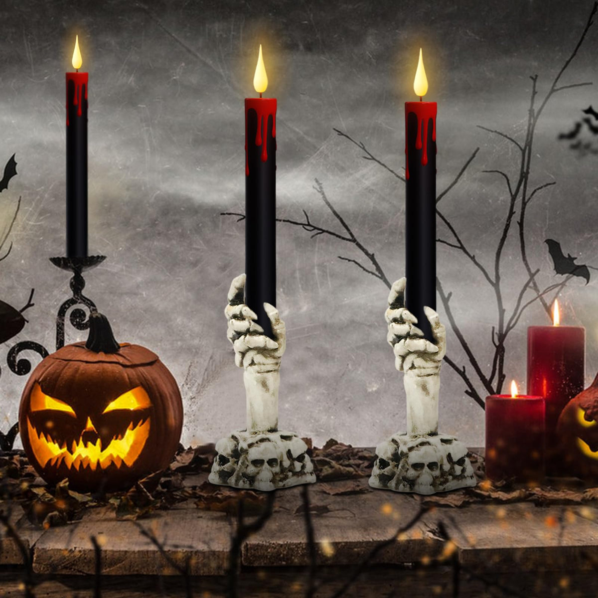 GenSwin 10.8" Flameless Floating Candles Wand Halloween Decorations
