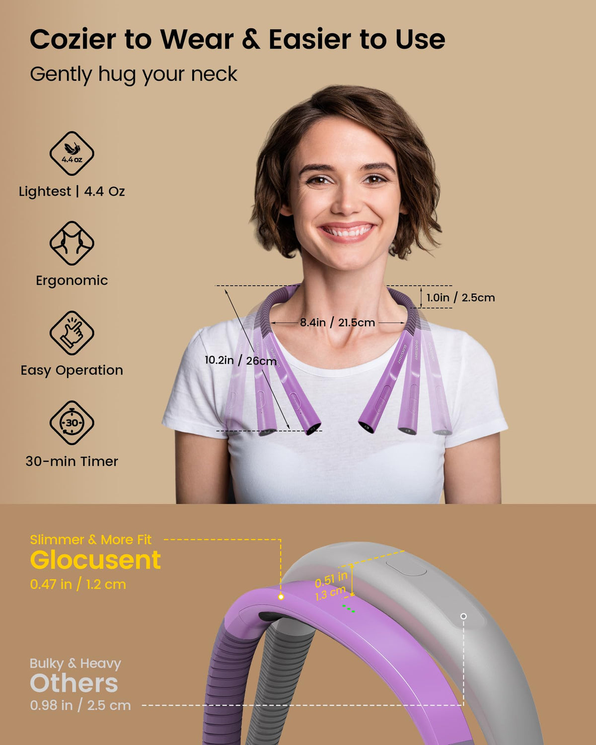 Glocusent Reading Light,Pink Neck Light,80-hr Rechargeable Book Light