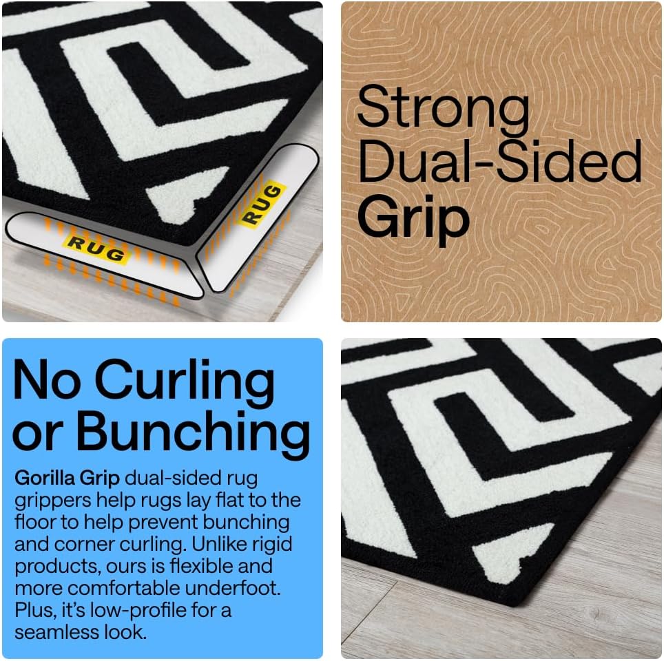 GORILLA GRIP® Extra Long Rug Grippers for Hardwood Floor, Reusable, Black