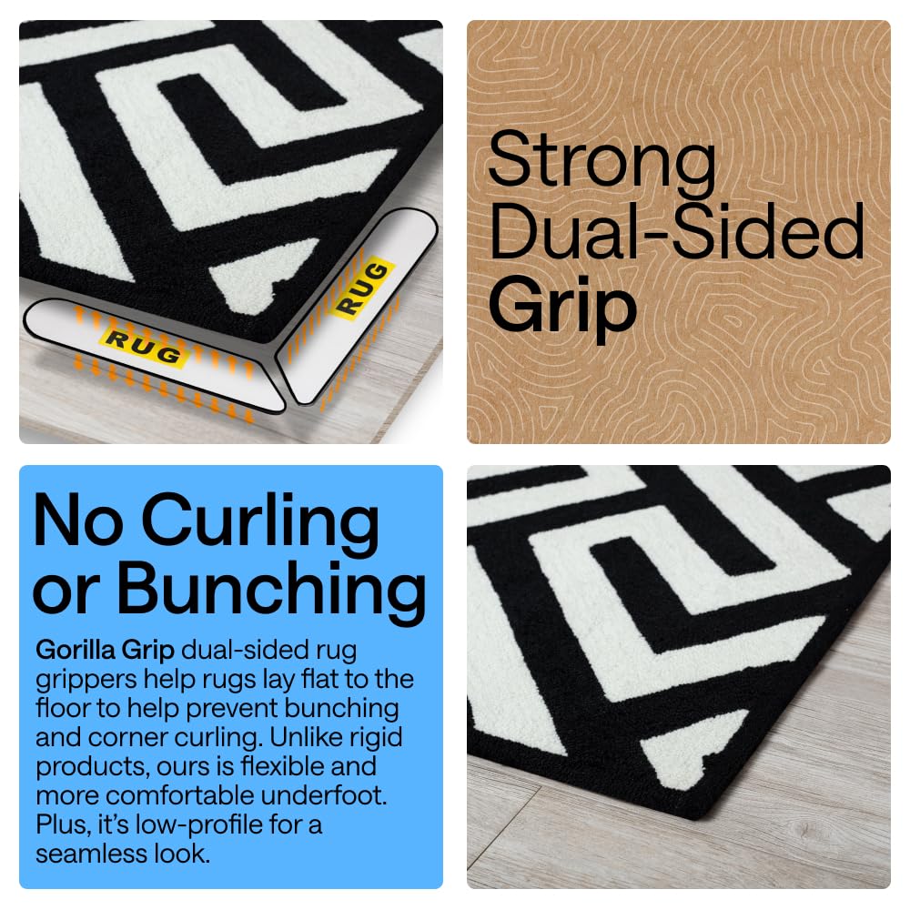 GORILLA GRIP® Extra Long Rug Grippers for Hardwood Floor, Reusable, Black