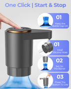 Water Jug Pump for 5 Gallon Bottle – Portable Electric USB-C Charging Dispenser, Dual Powerful Motors, Fast Flow, Fits 2-5 Gallon Jugs – Ideal for Home, Office, Camping, RV, Black