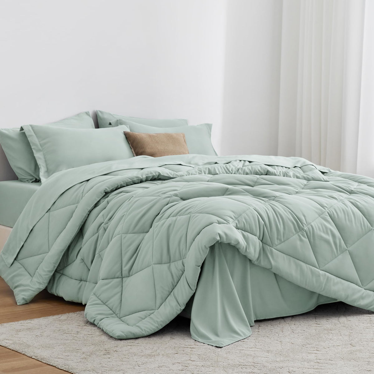 Love's cabin Twin Comforter Set, 5 Pieces Bed in a Bag, Aqua