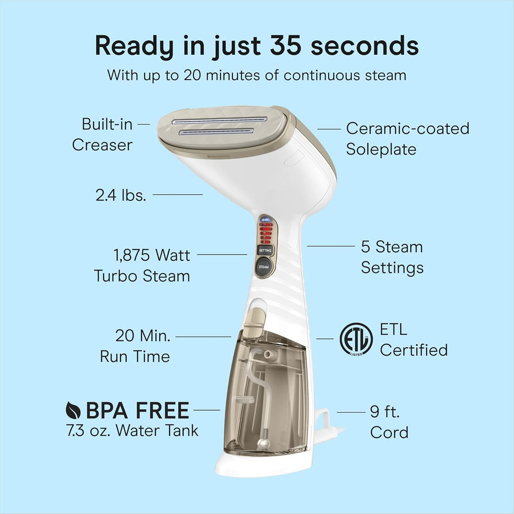 Conair Steamer for Clothes & Upholstery, Handheld, 3 Attachments, White