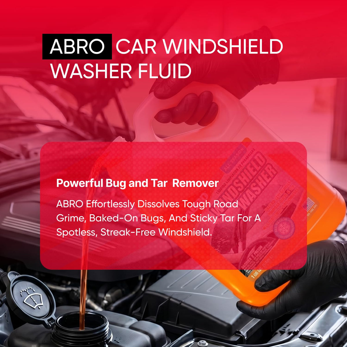 ABRO Windshield Washer Fluid 1 Gallon, Streak-Free Bug Remover, 1 Pack