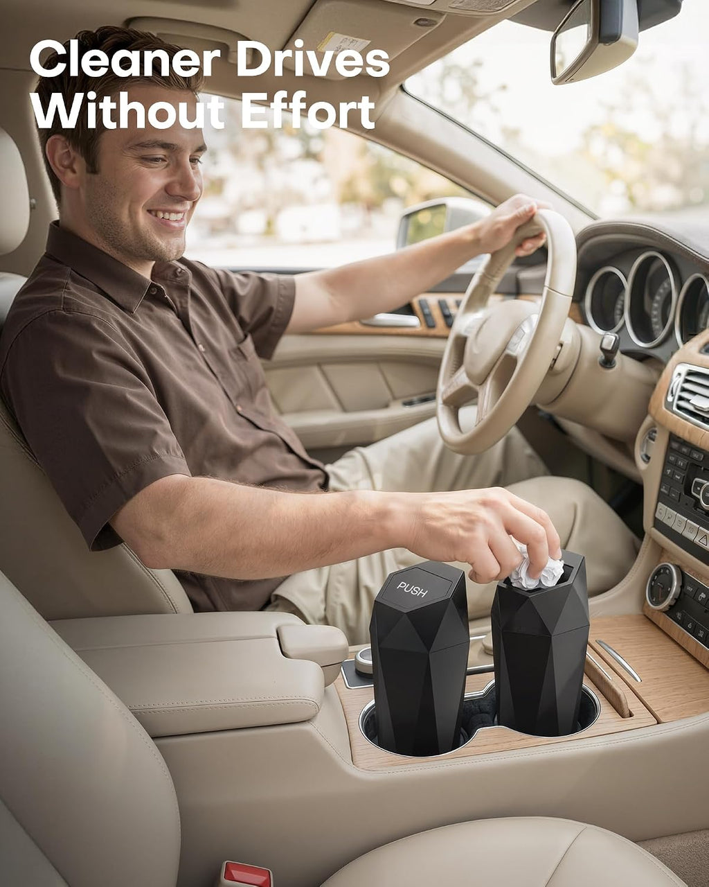 HOTOR Car Trash Can with Lid, Leakproof, Black, 2 Pack