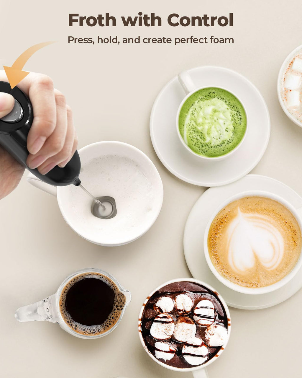 SIMPLETASTE Milk Frother Handheld Electric Foam Maker Battery Operated