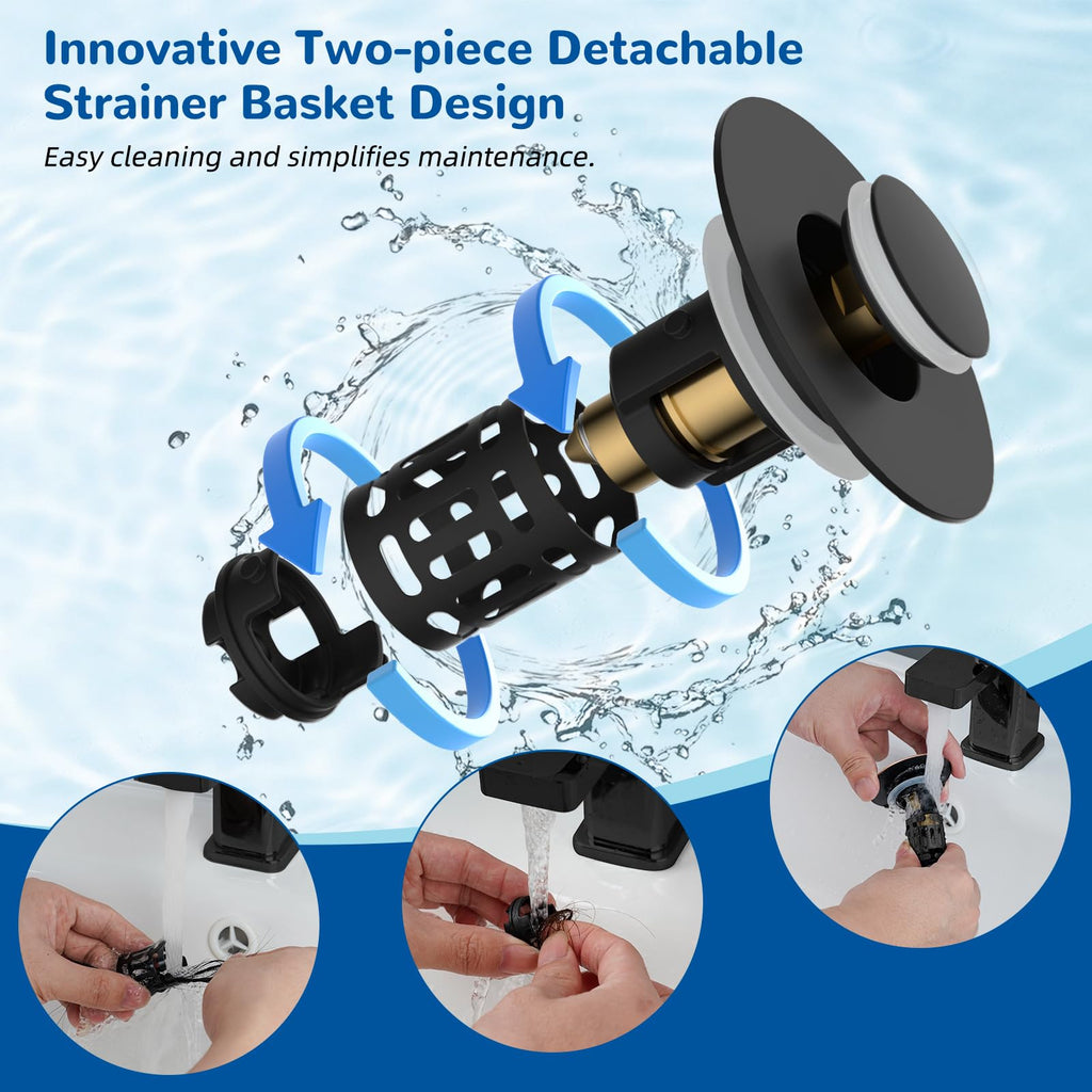 Hibbent Upgraded 3 in 1 Bathroom Sink Drain Strainer, Pop Up Stopper