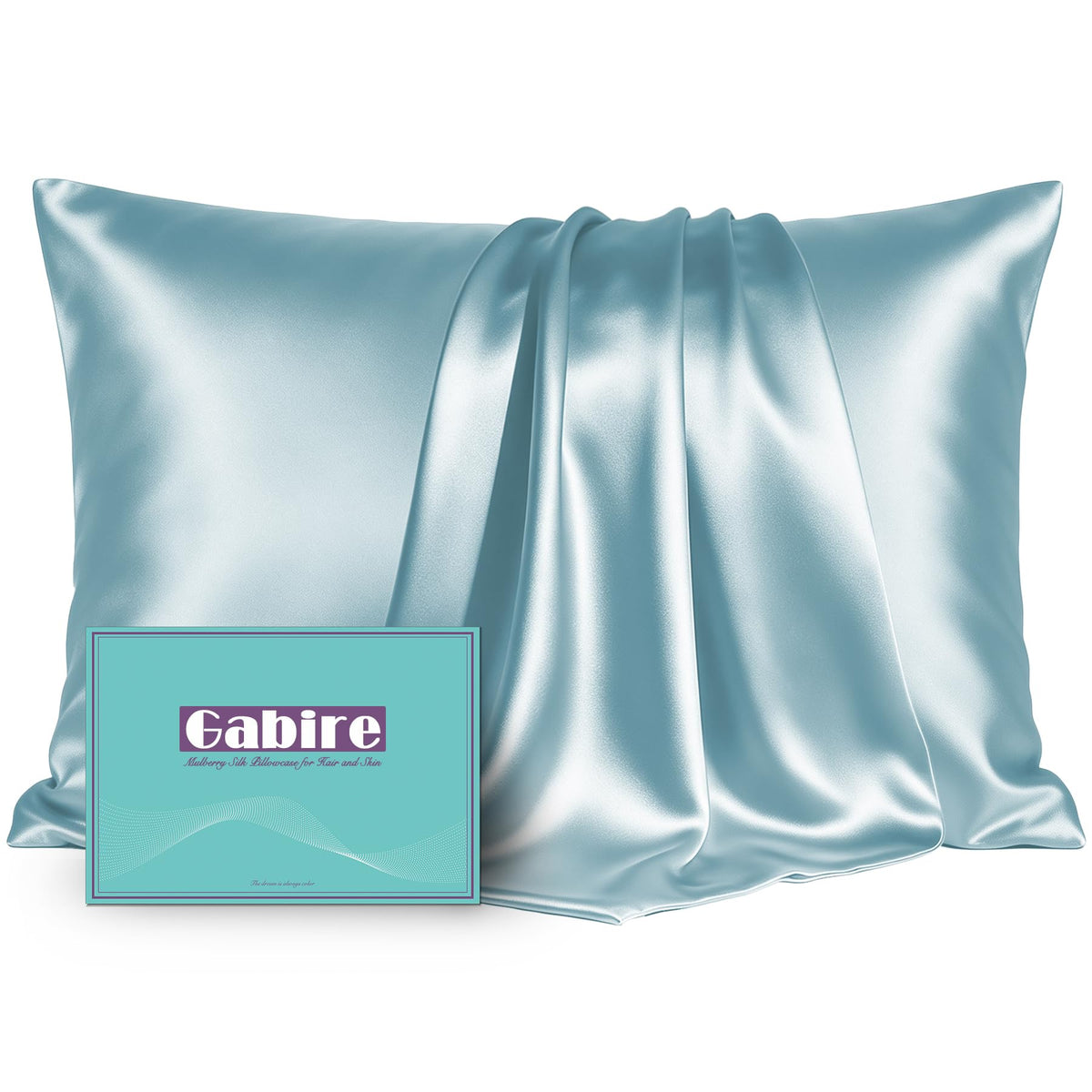 Gabire Mulberry Silk Pillowcases Set of 2, Both Sides Real Silk Pillowcase for Hair and Skin Prevent Acne Pillowcase Organic Silk Pillow case 2 Pack with Hidden Zipper, Navy Blue, Standard (20"×26")