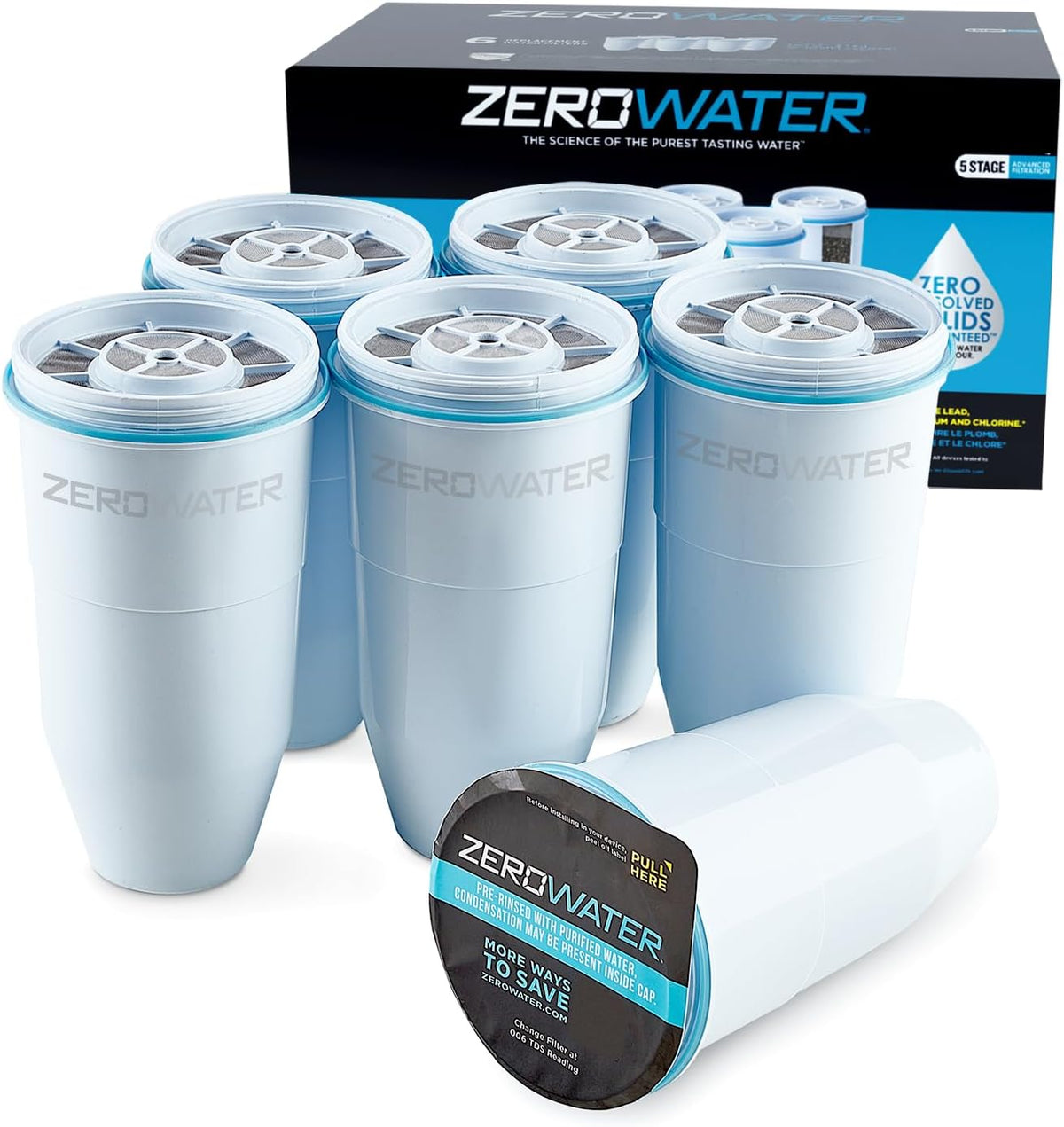 ZeroWater Official Replacement Water Filter Removes PFOA/PFOS 6-Pack