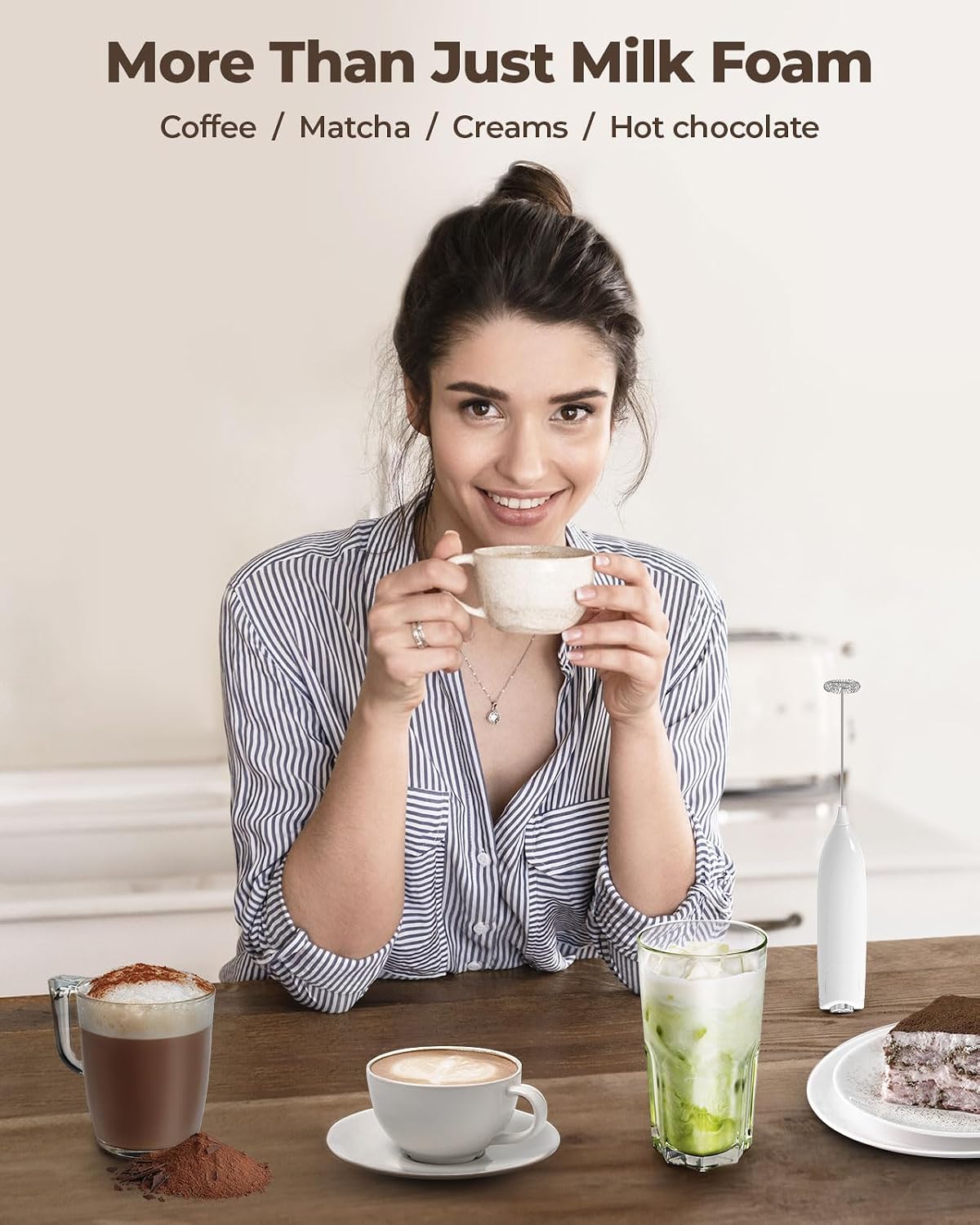 SIMPLETASTE Milk Frother Handheld Electric Foam Maker Battery Operated