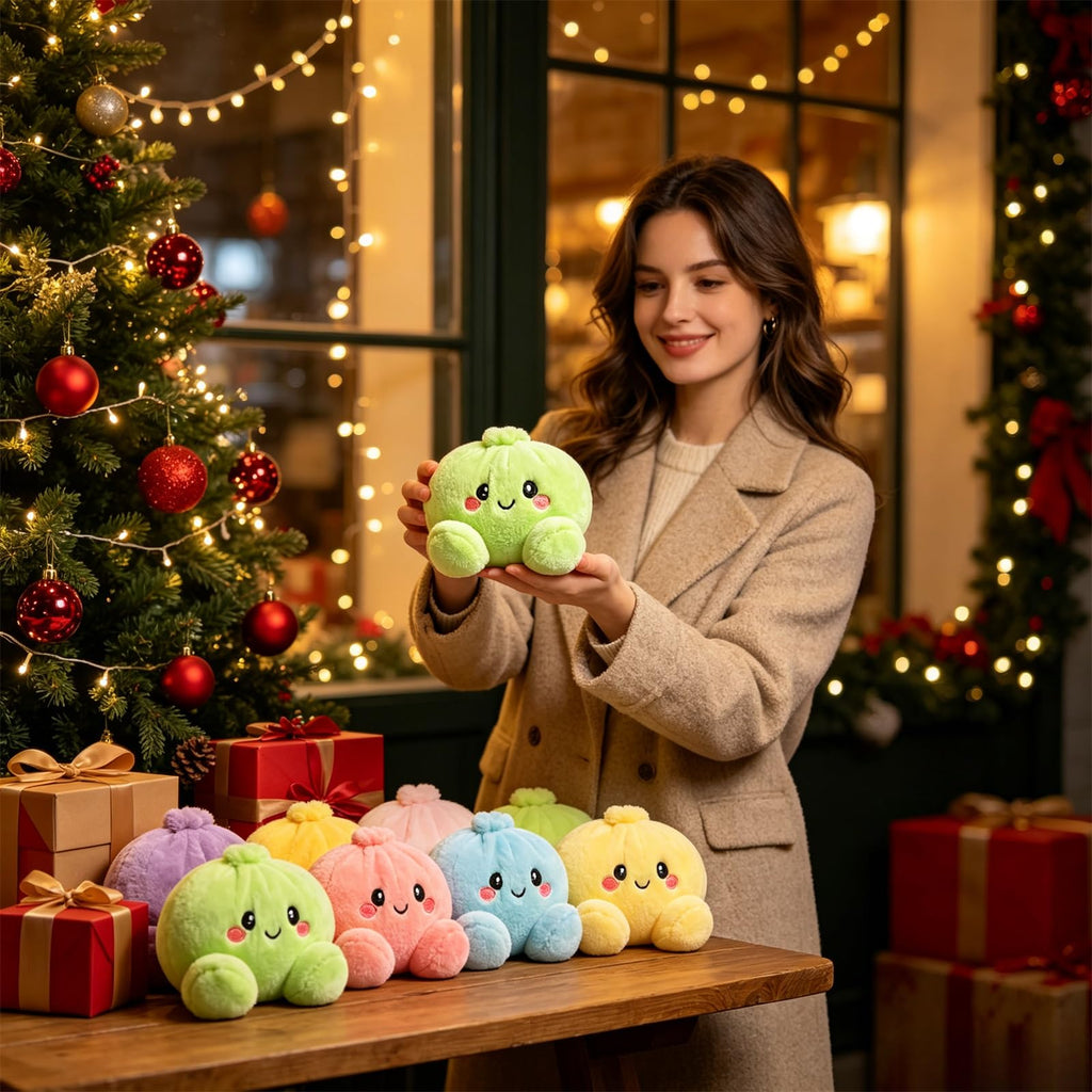 Plush Stuffed Dumpling Squishies, 3.94" Big Rainbow Squishes with Steamer