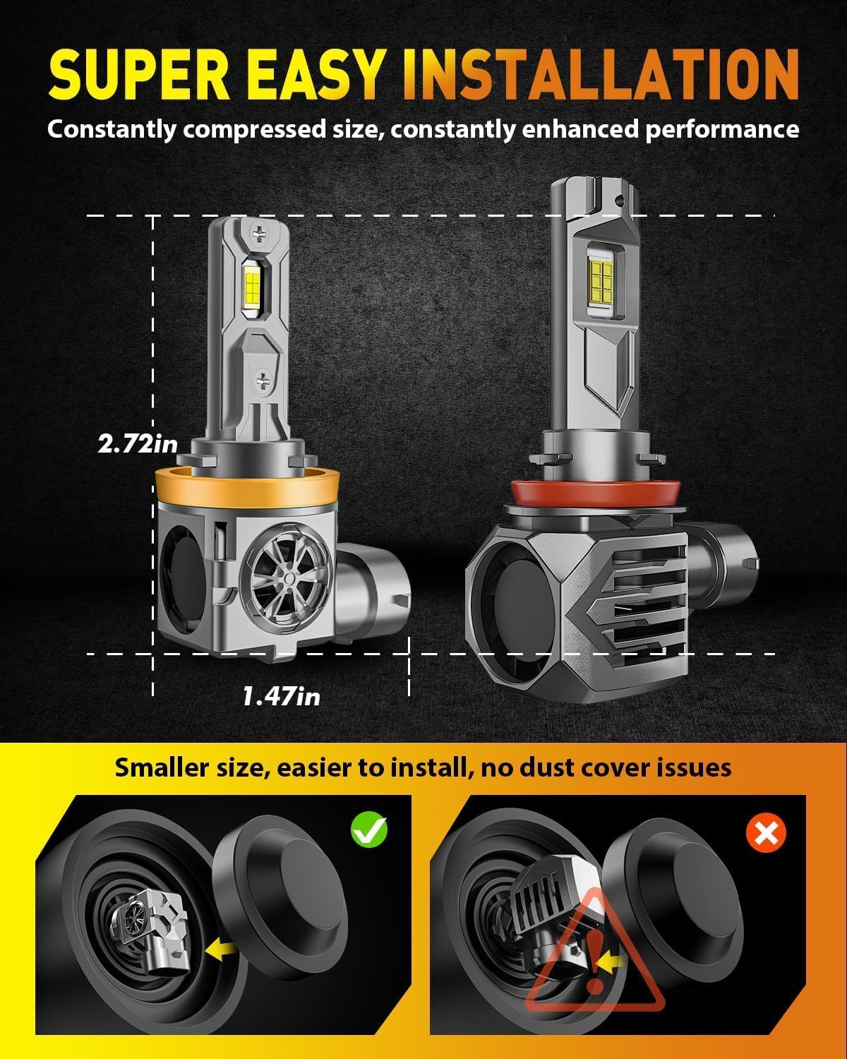 Termitor Laest H4/9003 HB2 Exterior Light Bulbs for Off-road, 15X Brighter 90,000LM, 85K+ hrs, 6500K Cool White, IP68 Waterproof, 1:1 OEM Size, 3 Minute Installation, Pack of 2
