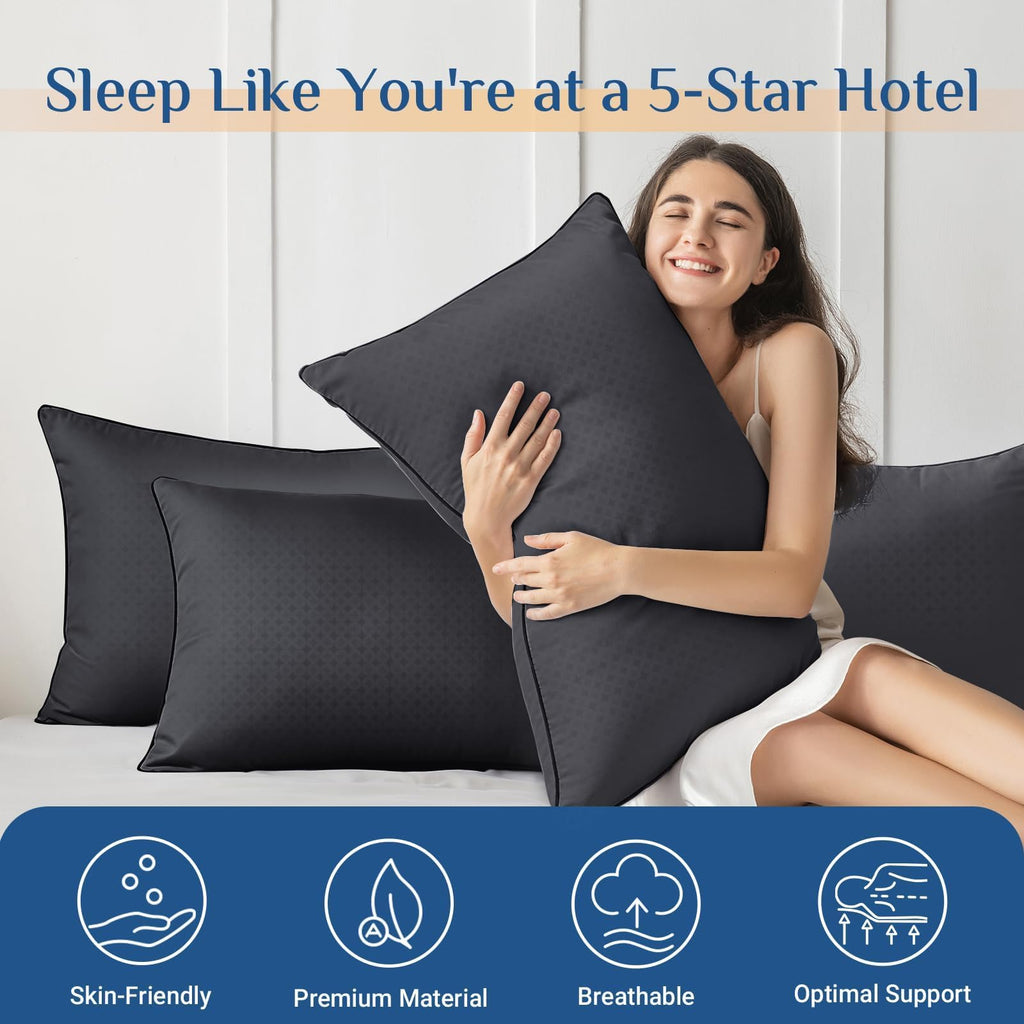 JOLLYVOGUE Firm King Size Pillows Set of 4, Cooling Supportive Bed Pillows with Oeko-Tex Certified Soft Down Alternative Fill, Luxury Hotel Quality for Back, Stomach and Side Sleepers