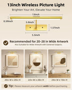 EZVALO Picture Light for Wall, 13'' Rechargeable Magnetic with Remote