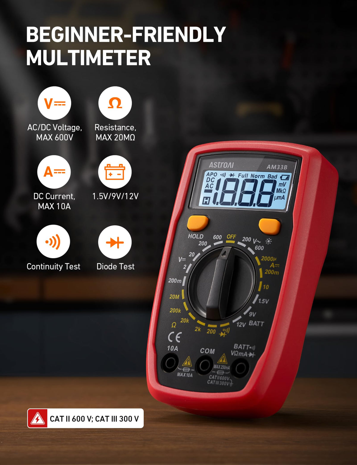 AstroAI Digital Multimeter Tester with Capacitance, 2000 Counts DC AC Voltmeter and Ohm Volt Amp Meter; Measures Voltage, Current, Resistance, Capacitance, Continuity and Diode, Orange