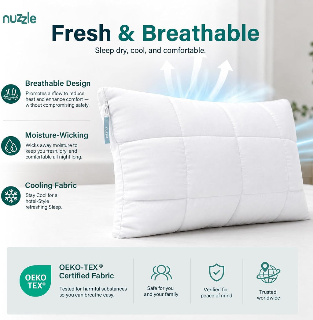 Nuzzle Neck Pillow Adjustable Standard Size Set of 2,Soft Luxury Hotel Feel