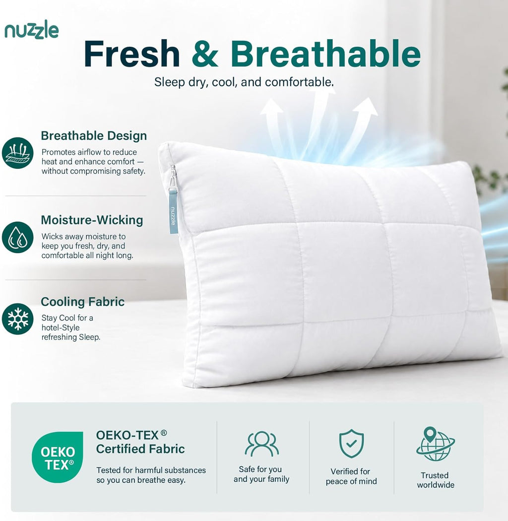 Nuzzle Neck Pillow Adjustable King Size Set of 4,Soft Luxury Hotel Feel