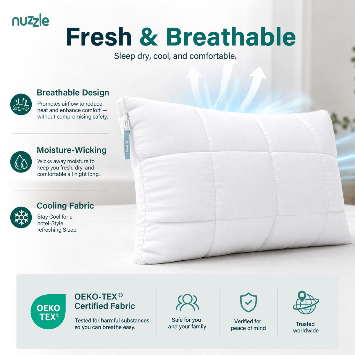 Nuzzle Neck Pillow Adjustable Standard Size Set of 2,Soft Luxury Hotel Feel