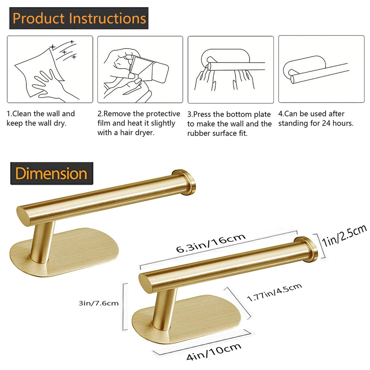 JOPOFI Toilet Paper Holder - Adhesive Toilet Paper Holder - Matte Black