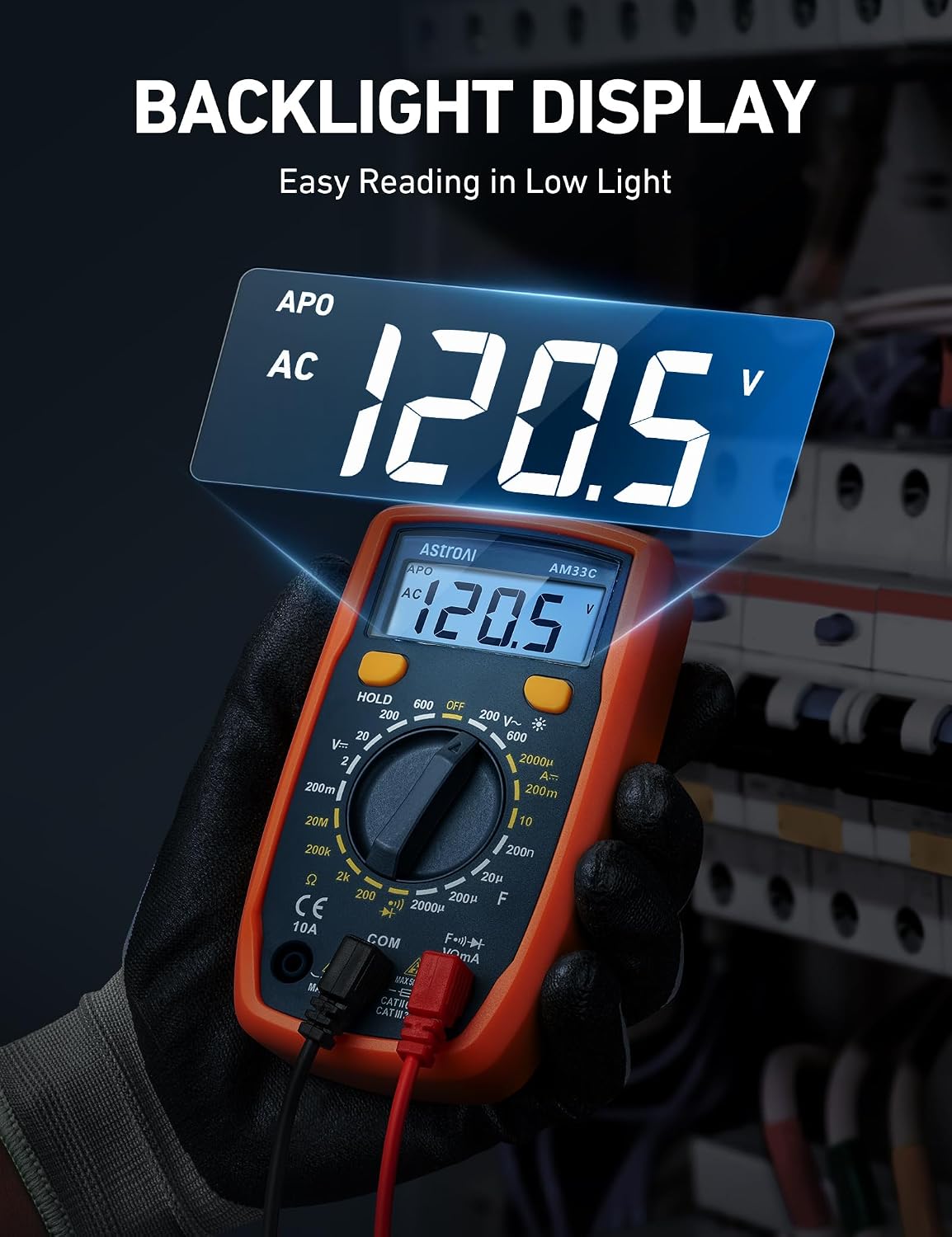 AstroAI Digital Multimeter Tester with Capacitance, 2000 Counts DC AC Voltmeter and Ohm Volt Amp Meter; Measures Voltage, Current, Resistance, Capacitance, Continuity and Diode, Orange