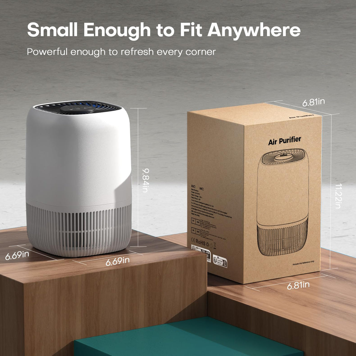VOOPNU Air Purifiers for Bedroom, High Efficiency Filter, 1076 Ft², Black