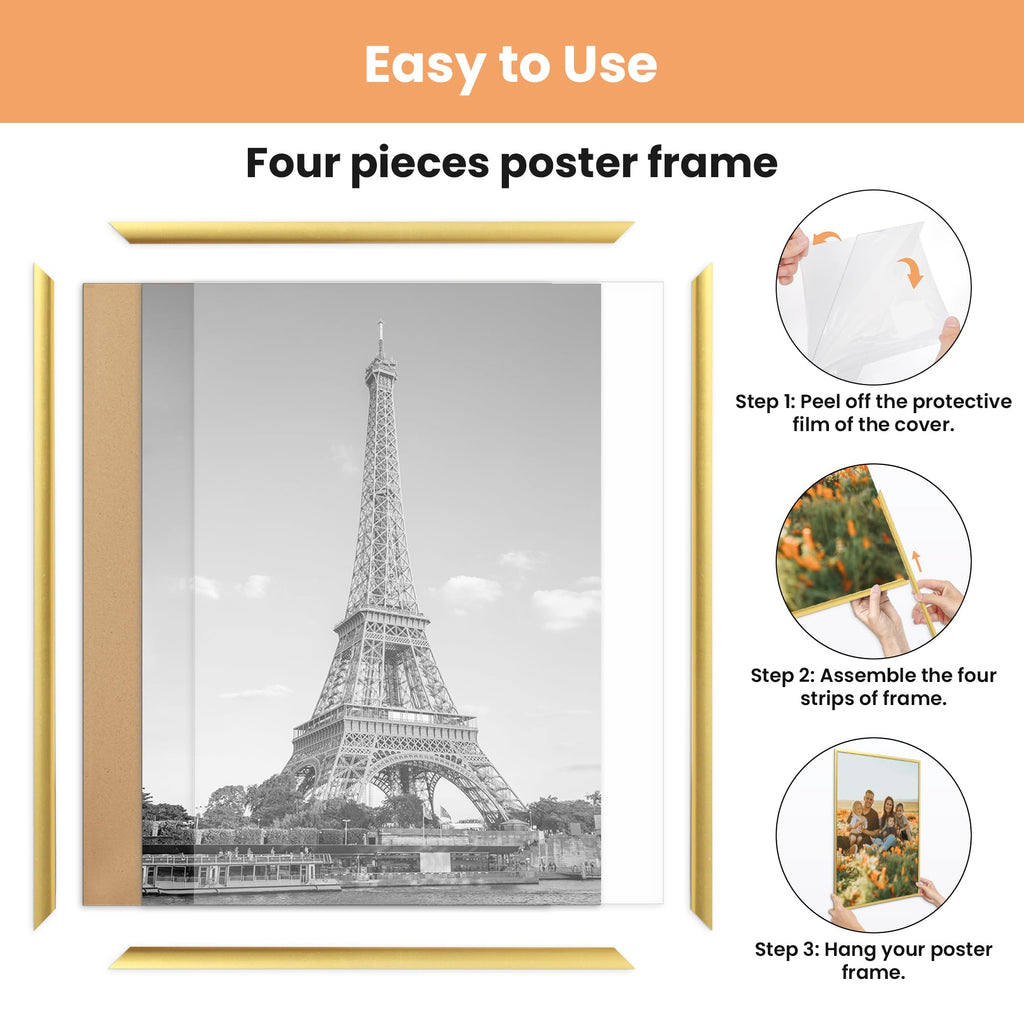 upsimples 12x16 Poster Frame, Easy Slide-In Assembly, White, 3 Pack