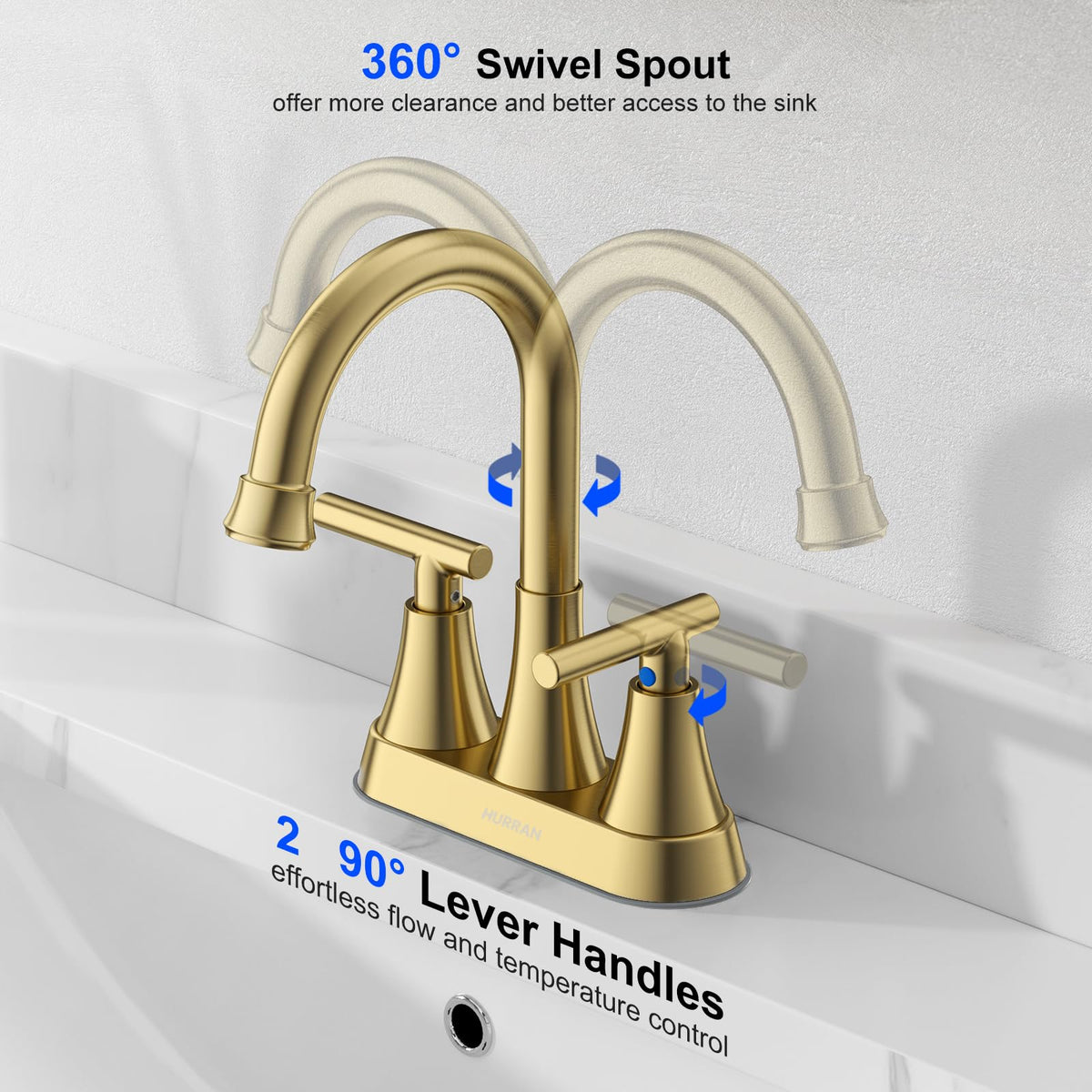 Matte Black Bathroom Faucet, Hurran 4 inch Centerset 2-Handle Lead-Free