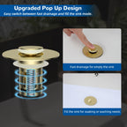 Hibbent Upgraded 3 in 1 Bathroom Sink Drain Strainer, Pop Up Stopper