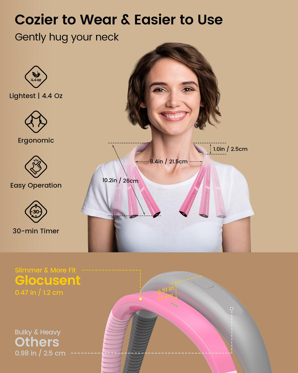 Glocusent Reading Light,Pink Neck Light,80-hr Rechargeable Book Light