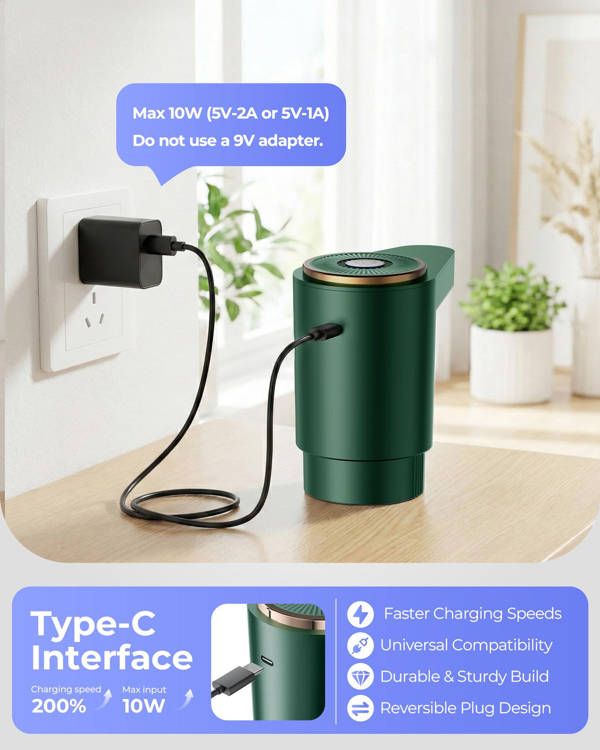 Water Jug Pump for 5 Gallon Bottle – Portable Electric USB-C Charging Dispenser, Dual Powerful Motors, Fast Flow, Fits 2-5 Gallon Jugs – Ideal for Home, Office, Camping, RV, Black