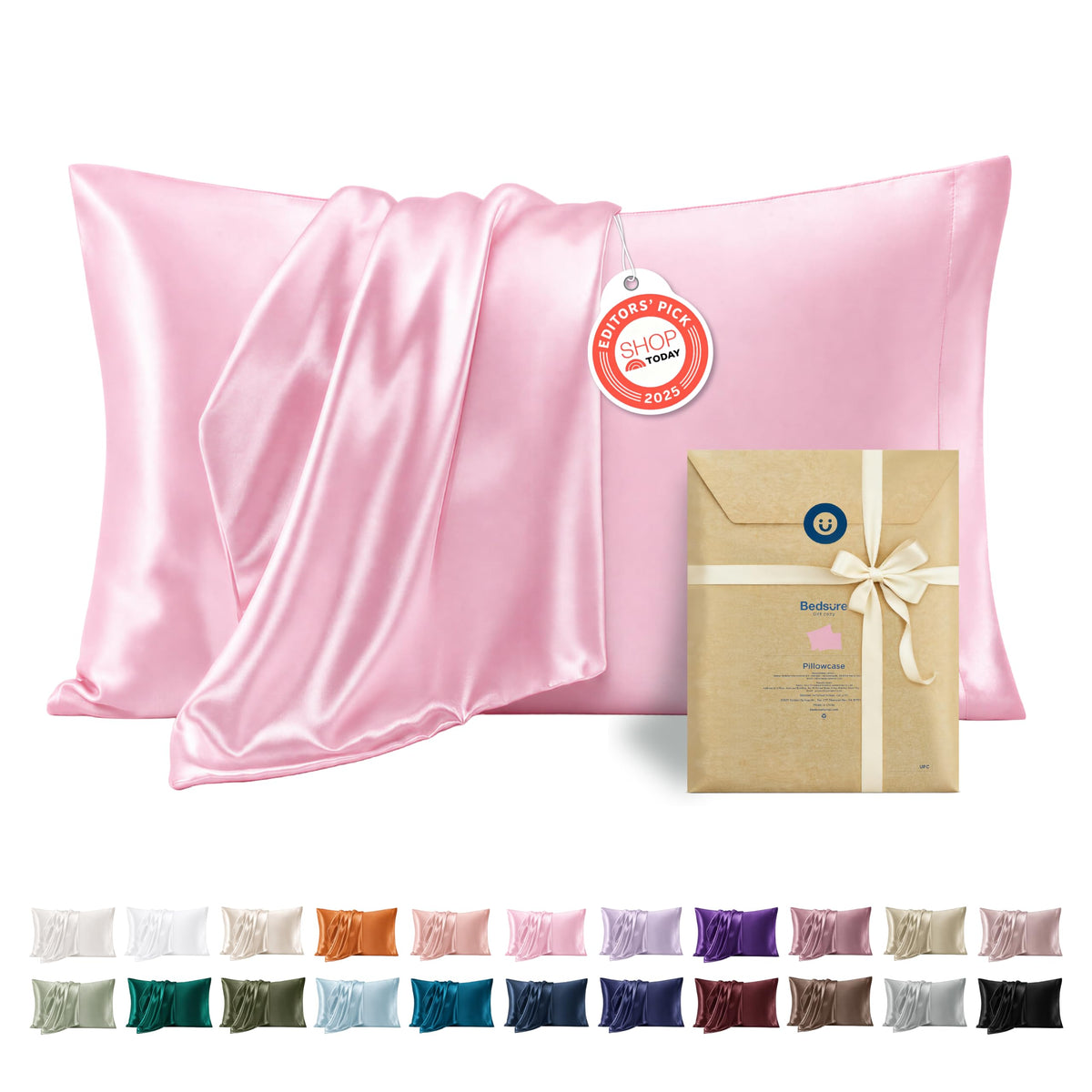 Bedsure Satin Pillowcase Standard Set of 2, Similar to Silk Pillowcase Grey