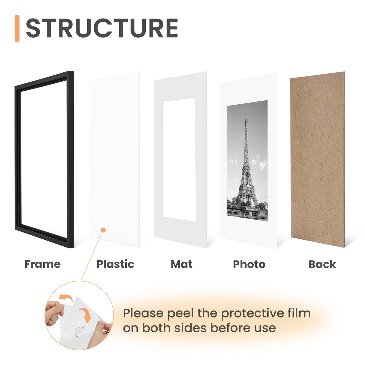 upsimples 8x10 Picture Frames, Gallery Wall Frames Set of 5, Black