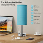 Fenmzee Bedside Table Lamp for Bedroom - Dimmable Touch, USB A+C, AC Outlet