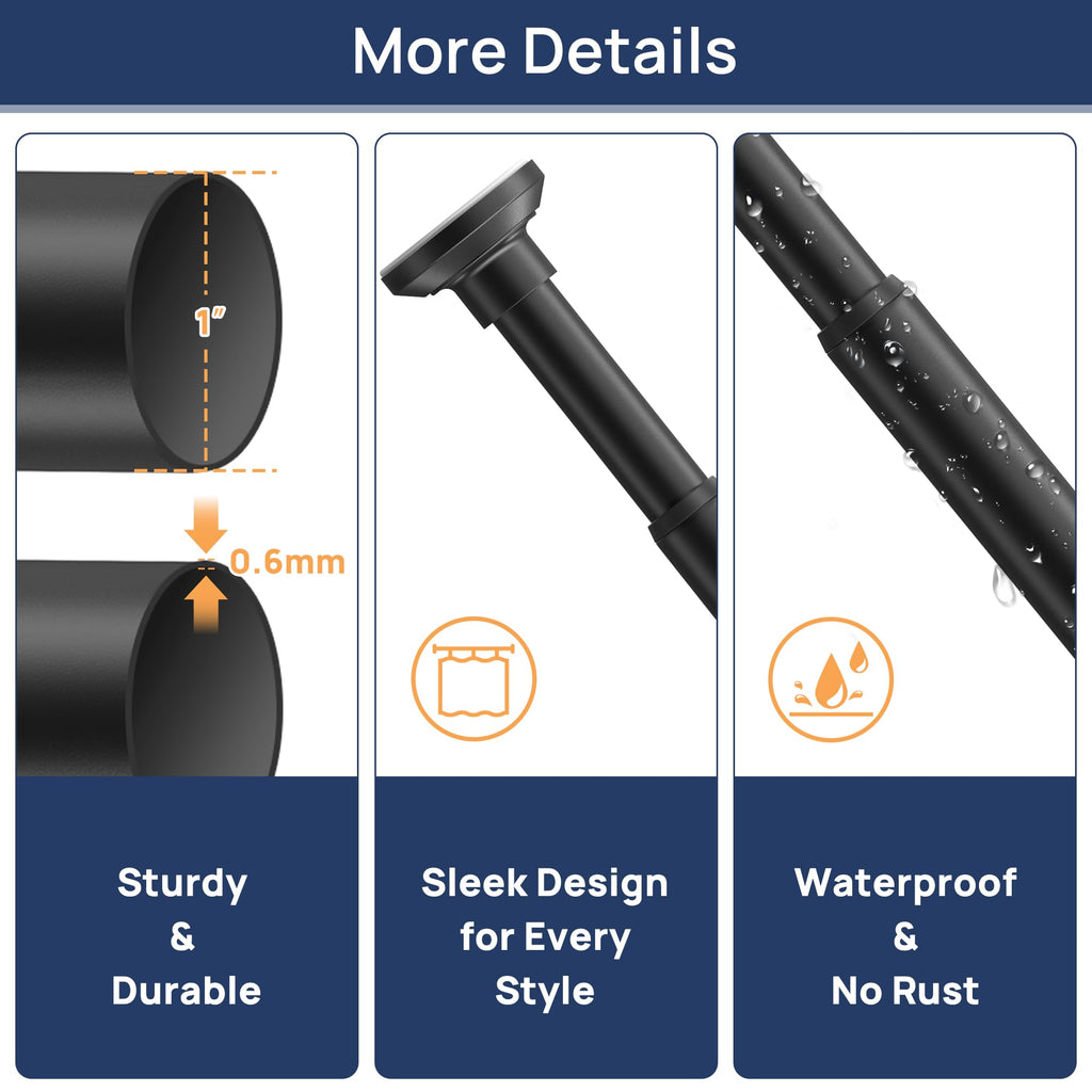 ENJOYBASICS 1" Black Shower Curtain Rod, 30-52" Adjustable, Secure Tension