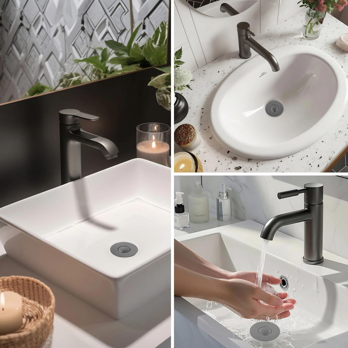Hibbent Upgraded 3 in 1 Bathroom Sink Drain Strainer, Pop Up Stopper