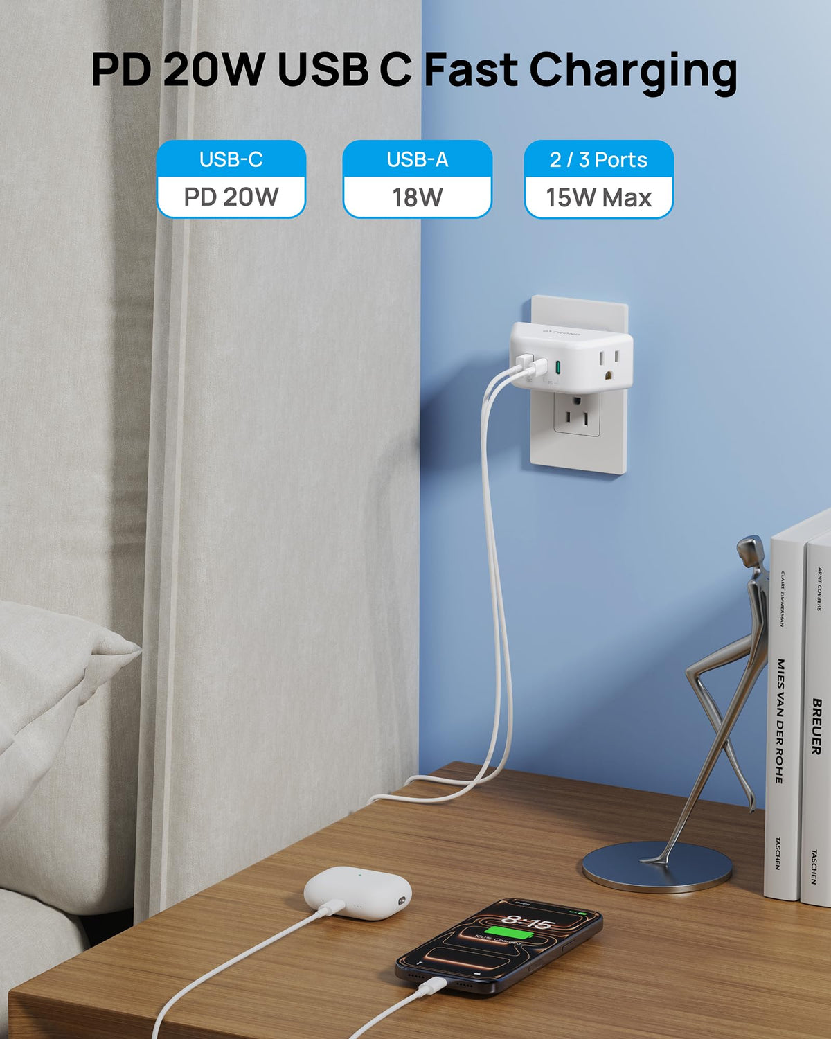 TROND Multi Plug Outlet Extender 2 Pack, Outlet Splitter for Bathroom