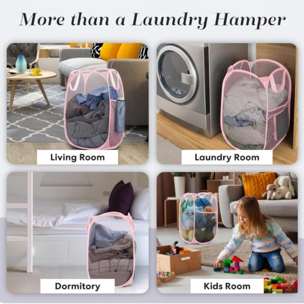 Handy Laundry Collapsible Mesh Pop-Up Hamper with Side Pocket