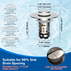 Hibbent Upgraded 3 in 1 Bathroom Sink Drain Strainer, Pop Up Stopper